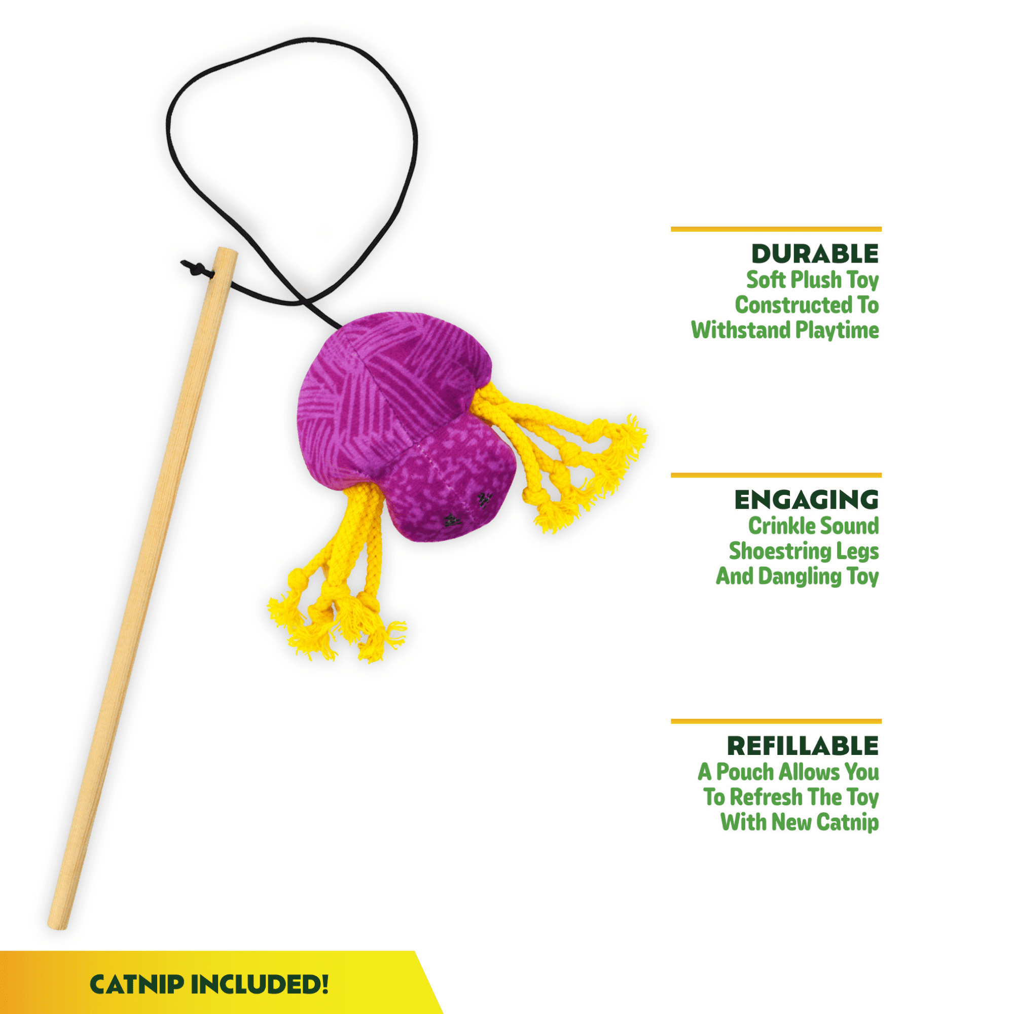 Kitty Ka Zoom Catnip Plush Spider Wand Toy for Cats