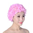 thumbnail image 1 of Gorro de baño con diseño retro para mujer, apto para cabello largo y corto, perfecto para piscinas y parques acuáticos. Gorro de baño floral hecho a mano, 1 of 8