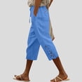 thumbnail image 3 of Bloomae Capri Pants for Women Casual Drawstring Elastic High Waist Comfy Lounge Cropped Trousers Loose Fit Lace Splicing Hollow out Capris with Pockets, 3 of 6