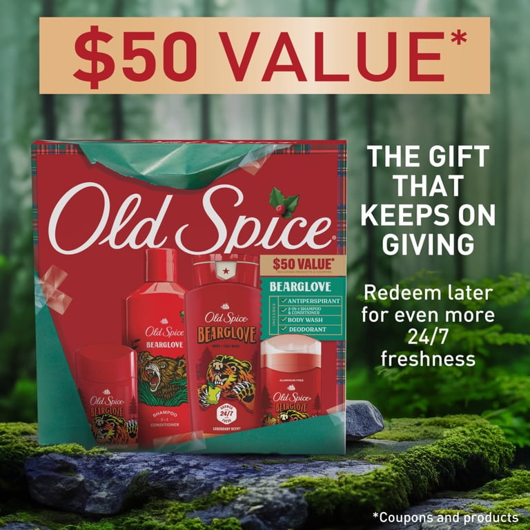Old Spice 4点セット+1点おまけ Old Spice Holiday Gift Box for Men, Bearglove Scent, 4-Pack