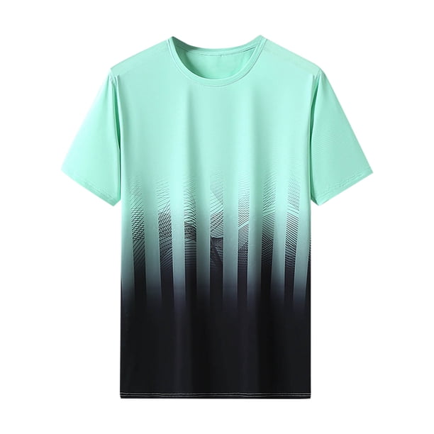 Camiseta de Seda de Hielo de los Hombres, Verano Nuevo Suelto Gradiente de Color Casual Top para Uso Al Aire Libre Y Diario, Camiseta de Moda Ligera