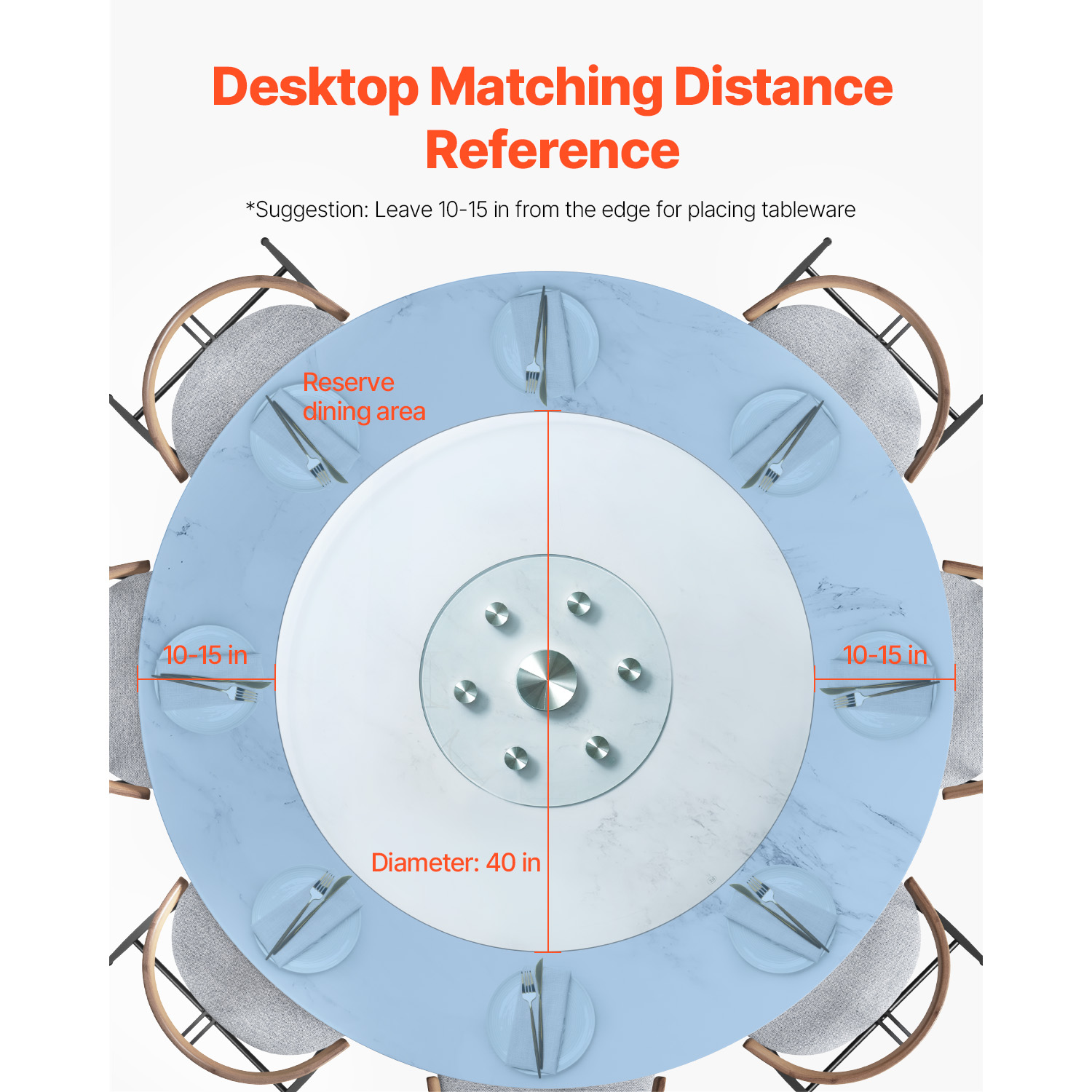 KFFKFF 40-inch Glass Revolving Serving Tray, Reinforced Glass Dinner Table Focal Point with 6 Spinning Casters, 360° Effortless and Quiet Swivel Tabletop Rotating Platter, Ideal for Family Reunions