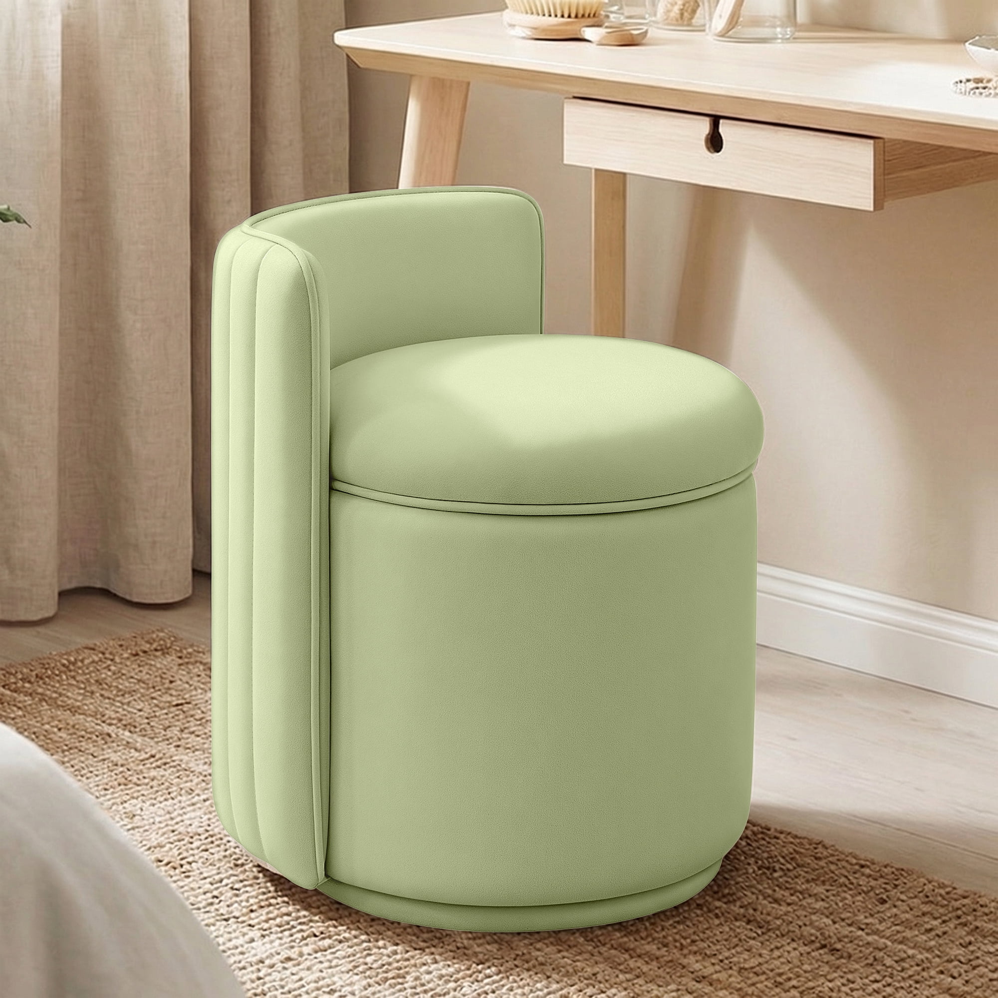 COOLHUT Vanity Chair, Upholstered Vanity Stool with Storage, Velvet Swivel Accent Chair, No Assembly Small Accent Stool, Makeup Chair for Bedroom, Living Room and Dressing Area, Green