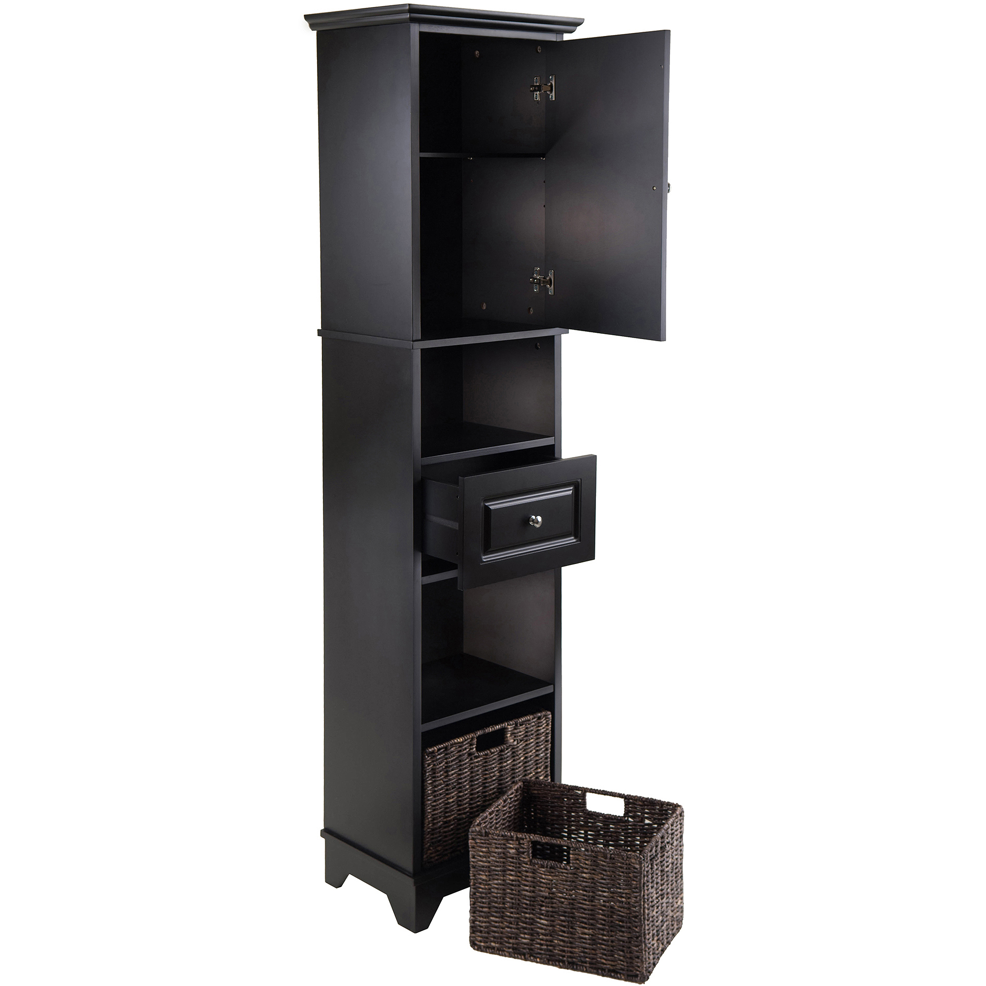 Winsome Wood Wyatt Cabinet 2 Corn Husk Baskets Black Finish