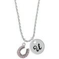 thumbnail image 1 of Delight Jewelry Silvertone Beaded Pink Crystal Horseshoe with Good Luck Silvertone Script Initial Disc - U - Charm Necklace, 20"+3", 1 of 4