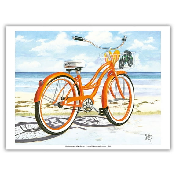 My Orange Pride - Bicycle at the Beach - From an Original Color Painting by Scott Westmoreland - Master Art Print (Unframed) 9in x 12in
