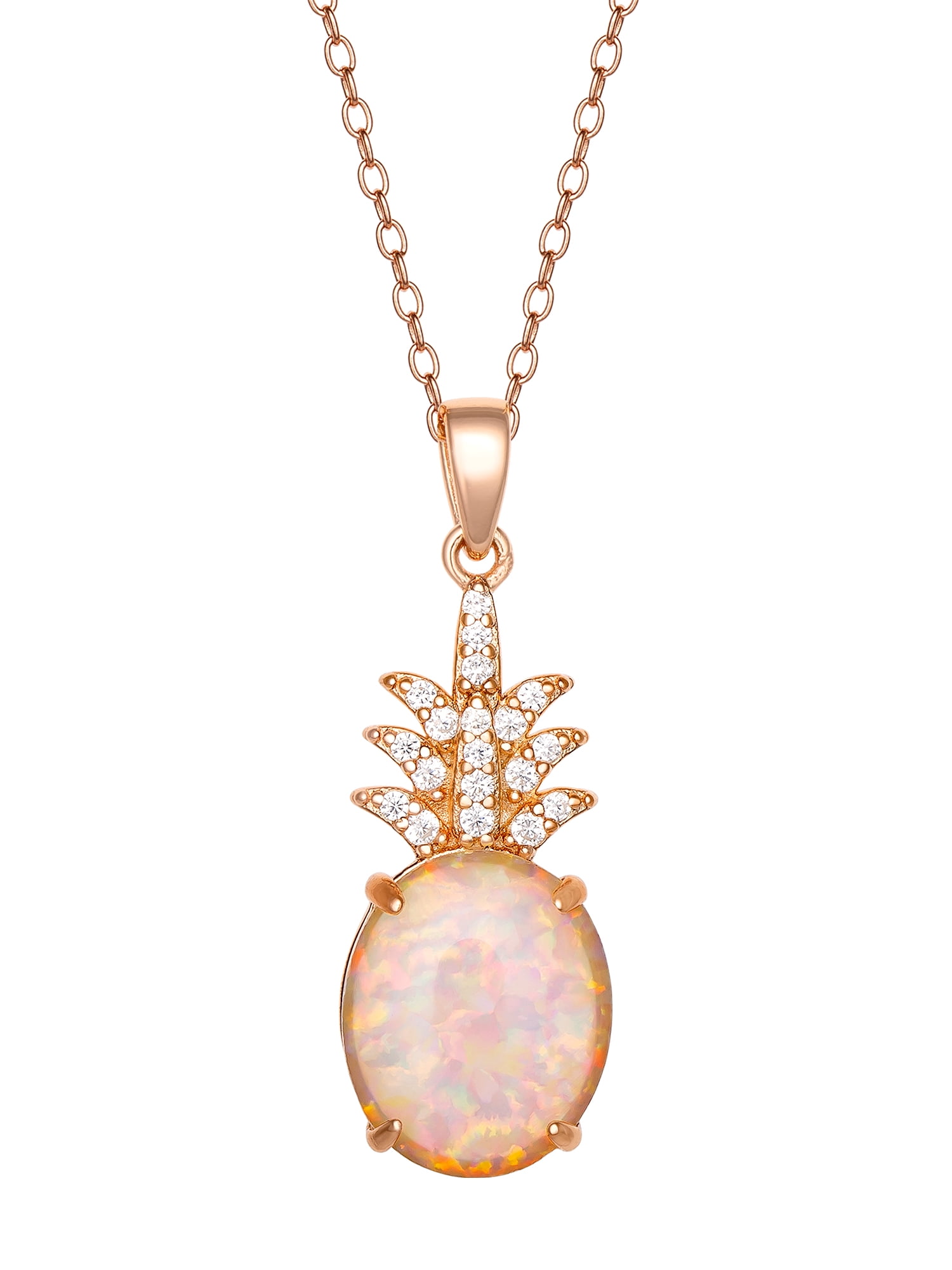 Brilliance Fine Jewelry Sterling Silver 14kt Gold Plated CZ and Created Opal Pineapple Pendant