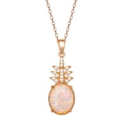 Brilliance Fine Jewelry Sterling Silver 14kt Gold Plated CZ and Created Opal Pineapple Pendant