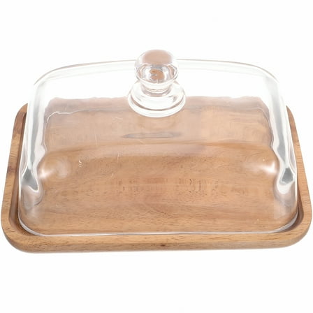 ACDANC Wooden Cake Stand with Glass Dome Lid - Rectangle Cake Display Server