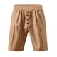 thumbnail image 5 of pstuiky Pantalones cortos de gimnasio, Pantalones cortos de lino con cintura elástica y botones de color liso para hombre, versátiles y a la moda. Pantalones cortos cargo, 5 of 8
