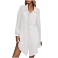 thumbnail image 1 of Robe Chemise Mini à Manches Longues Unie d'Été pour Femmes, Col à Revers, Simple Boutonnage, Blouse Décontractée Ample, Robe Courte pour Femmes, 1 of 7