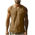 thumbnail image 3 of TAGOLD Mens Summer Round-Neck Tank Top Solid Color Linen Like Vintage Fitness Top, 3 of 5