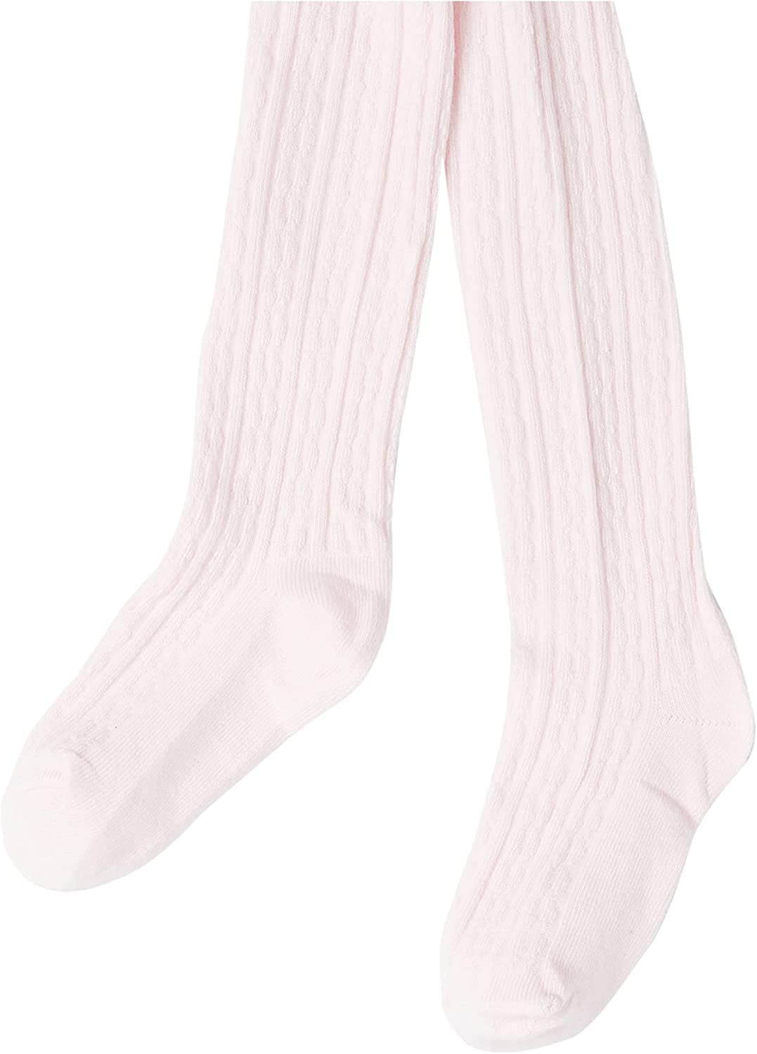 Hudson Baby Infant and Toddler Girl Cotton Rich Tights, Cream Pink Cableknit