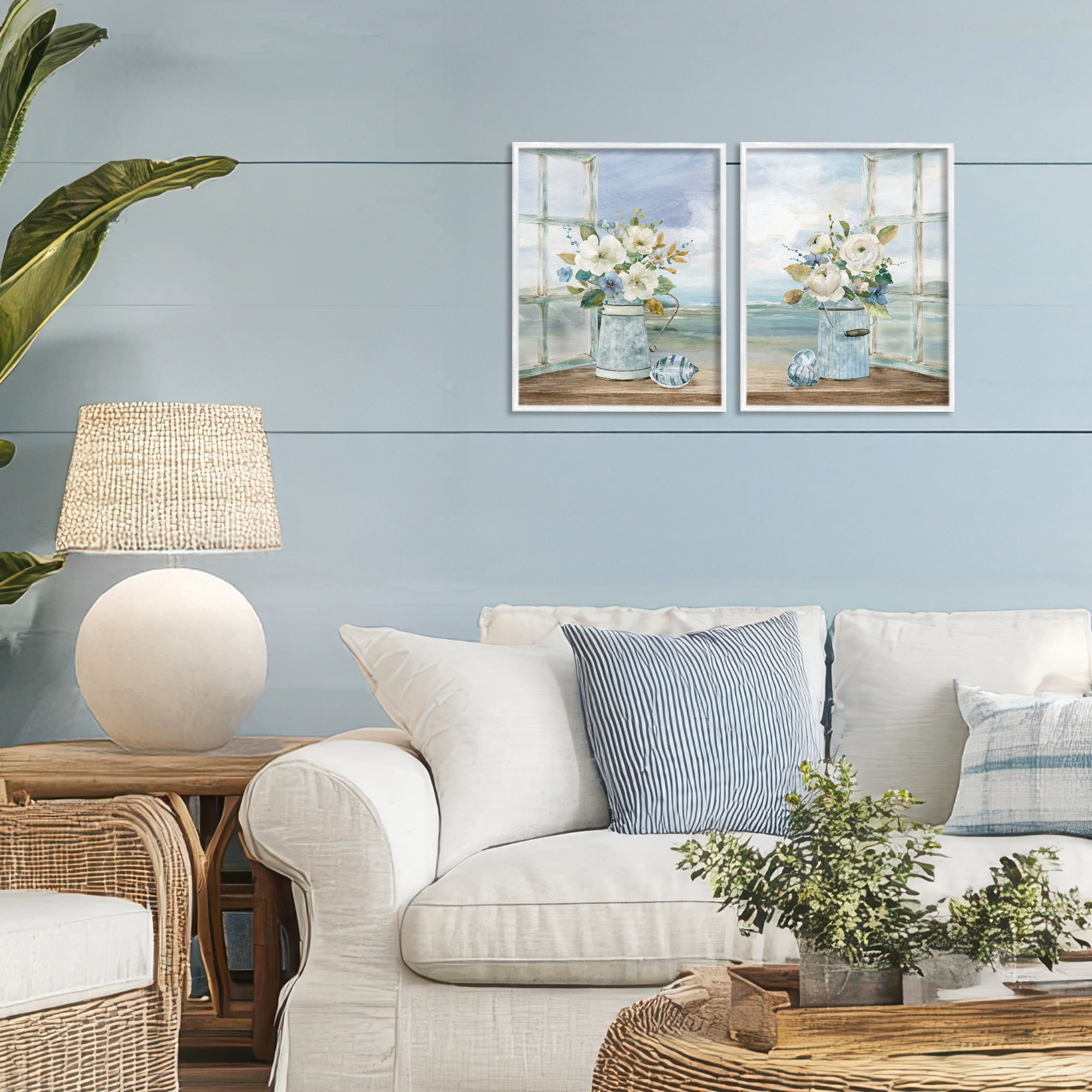 Stupell Industries Seaside Bouquets in Window 2 Piece White Framed Giclee Art Set, design by Carol Robinson