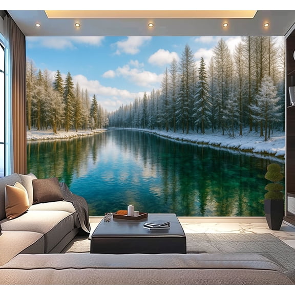 Peel and Stick Wallpaper Waterproof Winter Kitch iti kipi Springs Upper Peninsula Michigan Wall Mural Decor Self Adhesive and Removable 100in x 144in