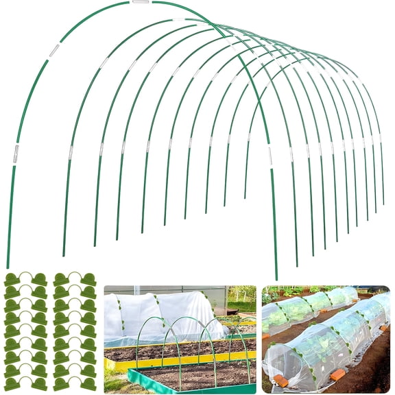 KORALAKIRI 36pcs Garden Greenhouse Hoops for Raised Beds, Grow Tunnel with Rust-Free Coated Fiberglass, Detachable DIY Plant Hoops Support Frame Stakes for Bird Netting, Row Covers