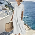 thumbnail image 2 of Taqqpue Maxi Dress for Women Short Sleeve Crew Neck Layered Ruffle Boho Casual Flowy Long Dresses Solid Color T Shirt Dress Beach Vacation A Line Sundress for Women, 2 of 10