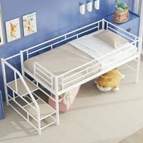 Newest Mid Loft Bed with Storage stairs, Twin, White