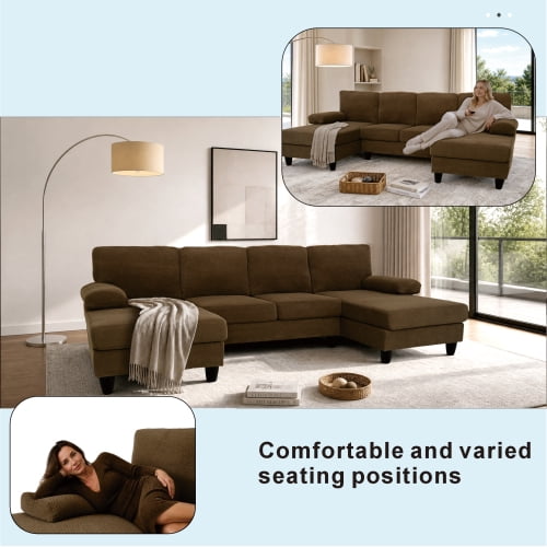 Howcool 104" Cloud Sectional Sofa with Extra Deep Seat,U Shaped Sectional Couches for Living Room,4 Seater Polyester Sofas & Couches,Modern Apartment Couch with Double Chaise Lounge,Coffee