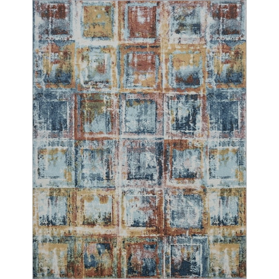 Tayse Reina Area Rug REI1300 Contemporary Navy Blocks Cubes 7' 10" x 10' 2" Rectangle