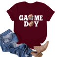 thumbnail image 4 of TSADFHJI Hauts pour Femmes, T-Shirt à Manches Courtes Col Rond Imprimé Lettre Rugby L Rouge, 4 of 5