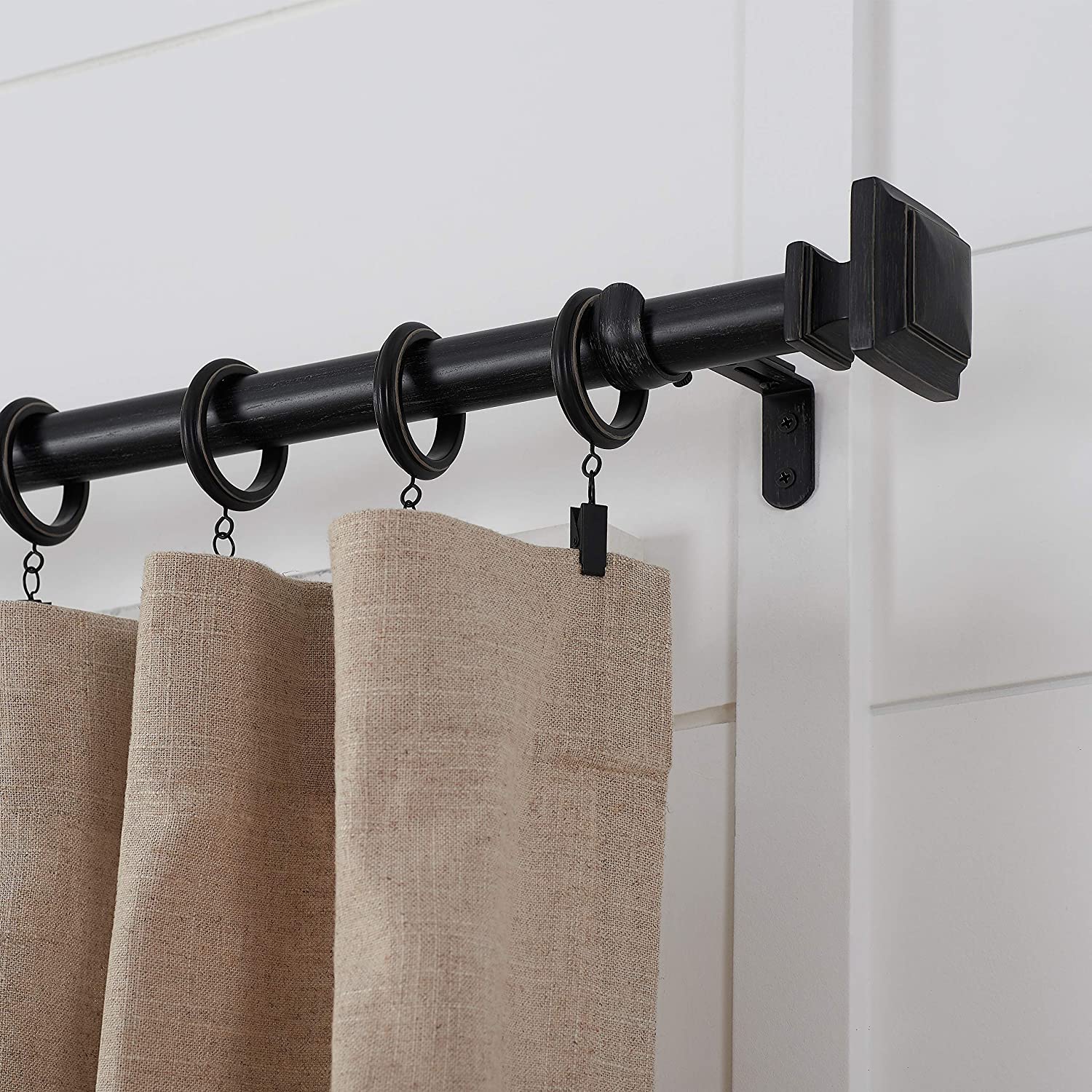 MODE Farmhouse Collection Adjustable Curtain Rod Set with Square Finials, Fits 24” to 60” Windows