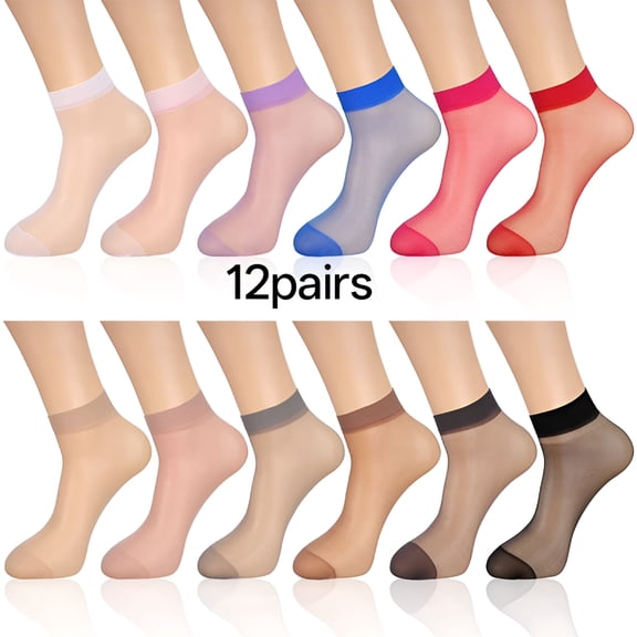 TELOLY 12 Pairs Sheer Ankle Socks Thin Nylon Transparent Ankle High Hosiery Socks Short Dress Stockings for Women and Girls