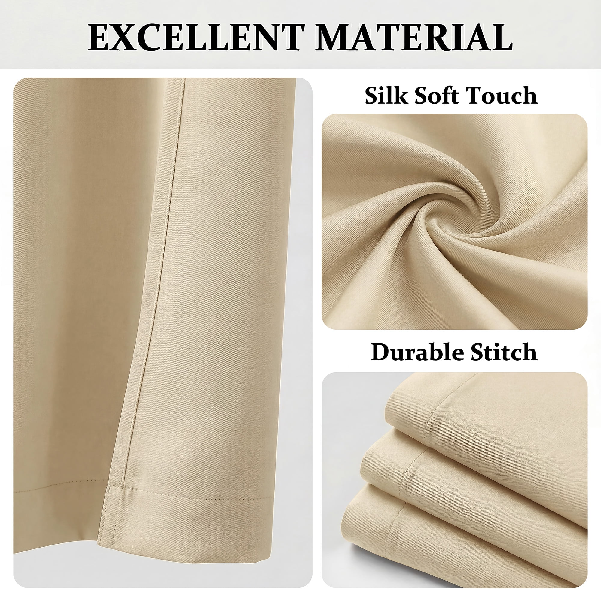 Blackout Curtains, Blackout Curtains Set of 2 for Bedroom Living Room 42x72 in, Thermal Insulated Room Darkening Drapes with Grommet Top, Noise Reduction & Light Blocking, Beige