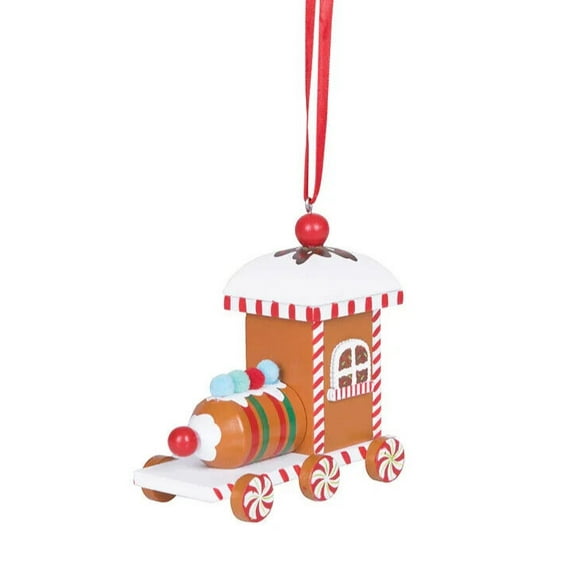 Wooden STRIPE GINGERBREAD TRAIN Christmas Ornament, by Gallerie II