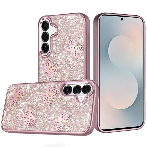 For Samsung s26 Cute Butterfly Ornaments Diamonds Shimmer Matching Metallic HQ Hybrid - Pink