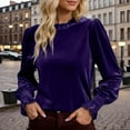 thumbnail image 2 of XIAOCHA Women's Velvet Blouses Long Sleeve Ruffle Neck Smocked Pullover Top Elegant Party Tops, 2 of 5