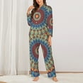 thumbnail image 3 of Kll Round Mandala Print Women'S Long Sleeve Pajamas With Pants Sleepwear Loungewear 2 Set-Large, 3 of 9