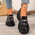 thumbnail image 2 of Rokment Women's Punk Metallic Chain Platform Slip on Penny Loafers Walking Shoes Trendy Casual Leather Chunky Lug High Heels Oxfords Dress Footwear Black Size 6.5, 2 of 5