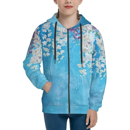 

Hoodies for Women Hanging Orchids Floral Blue Long Sleeve Sweatshirt Drawstring Zip Up Hoodie with Pockets Teen Girl Clothes