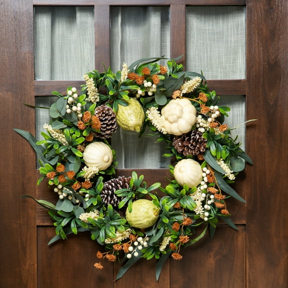 Northlight Gourds and Pinecones Artificial Fall Harvest Wreath - 24"