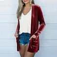 thumbnail image 7 of Women's Solid Color Gold Velvet Cardigan, Mid-Length Open Front Long Sleeve Jacket, Casual Loose Fit Duster Coat for Women, Soft Velvet Loungewear for Fall and Winter Wine M, 7 of 7