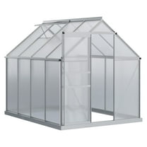 SAZYY 8'x6' Aluminum Polycarbonate Walk-in Greenhouse with Adjustable Roof Vent, Rain Gutter & Sliding Door, Winter Garden Greenhouse Kit, Clear