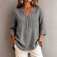 thumbnail image 7 of Horkkom 3/4 Length Sleeve Womens Tops V Neck Plaid Print Button Up Shirt Trendy Business Casual Tops M, 7 of 7