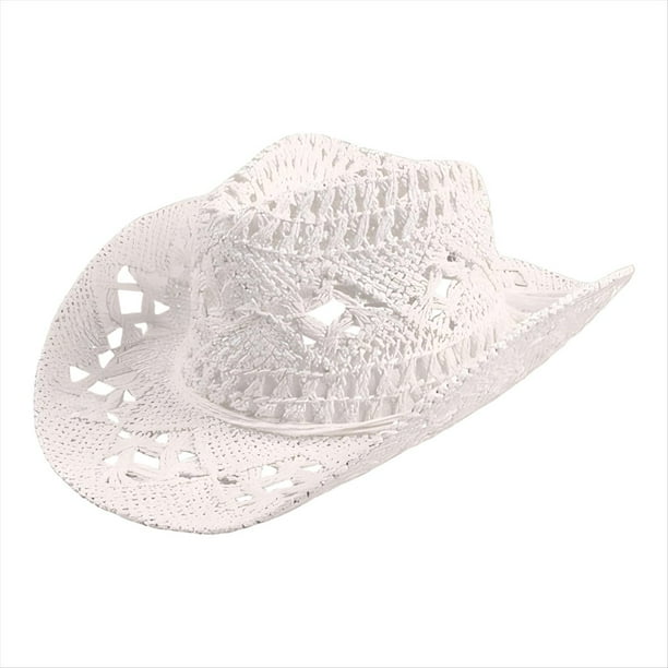 Sombreros de Vaquero de Paja para Mujer Sombrero de Vaquera Occidental para Fiesta de Vacaciones Sombrero Plegable para en la Playa con Ala A