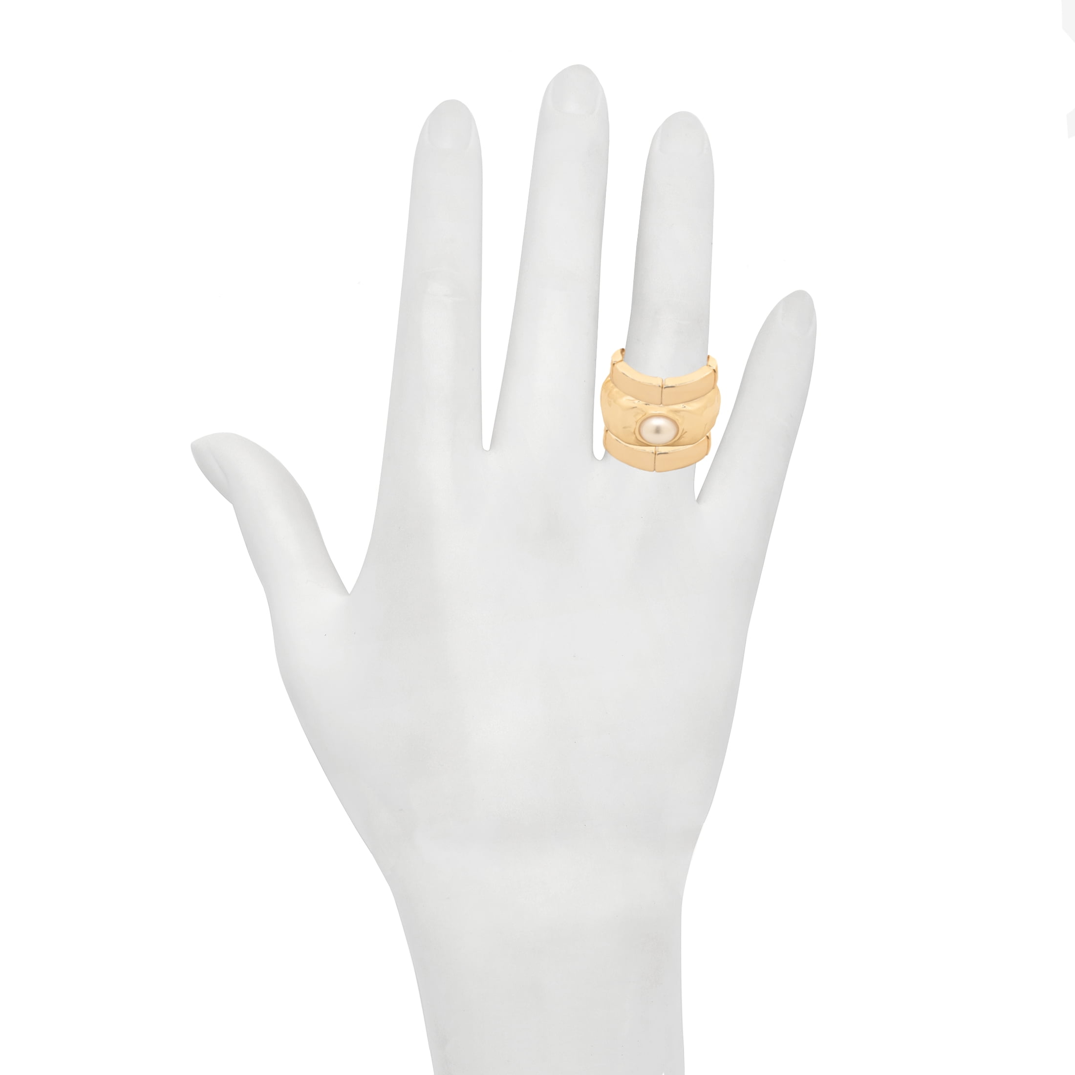 Time and Tru Women's Gold Tone Stretch Ring Set with Faux Pearl Accent Classic Style