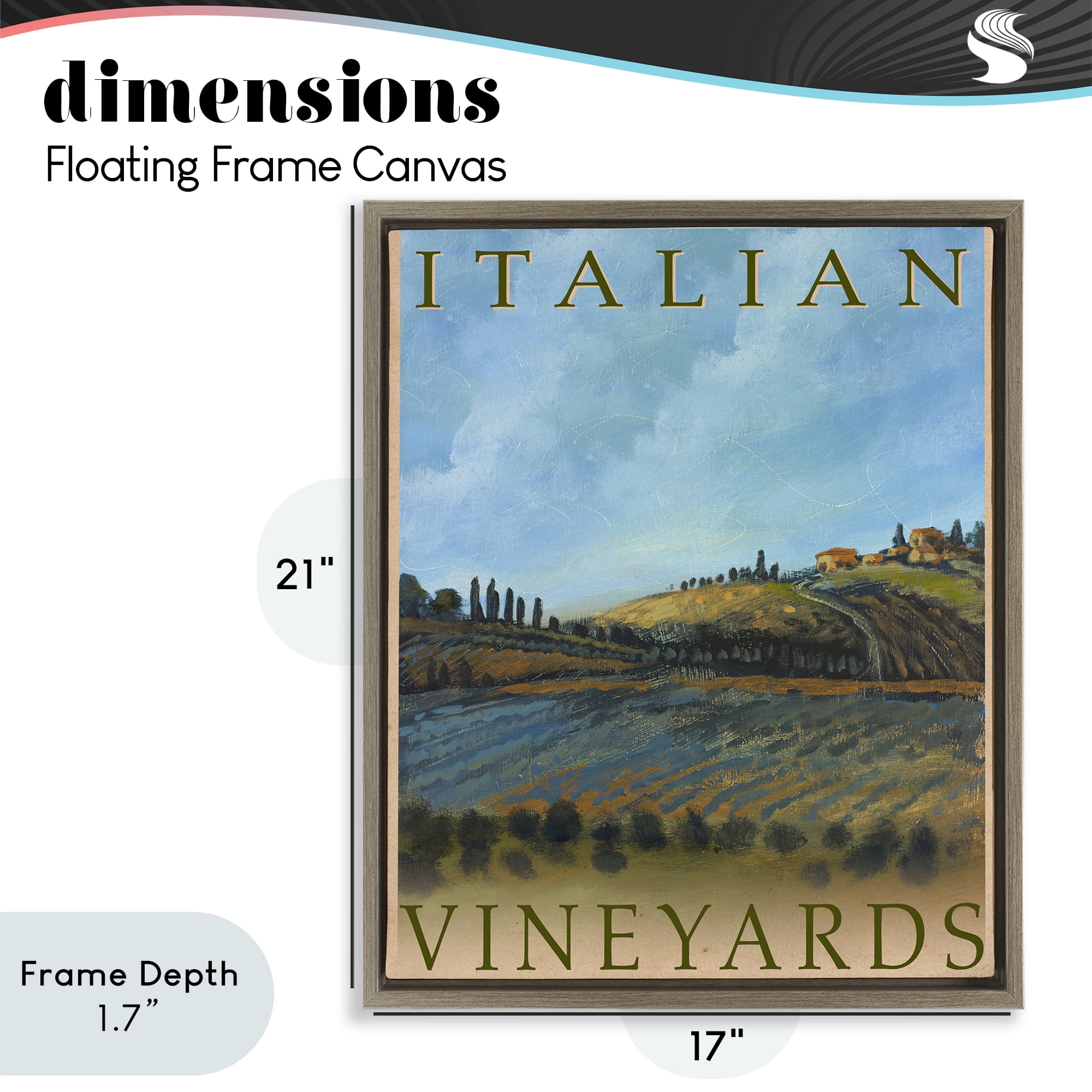 Stupell Industries Italian Vineyards Vintage Poster Brown Framed Floater Canvas Wall Art, design by Kingsley