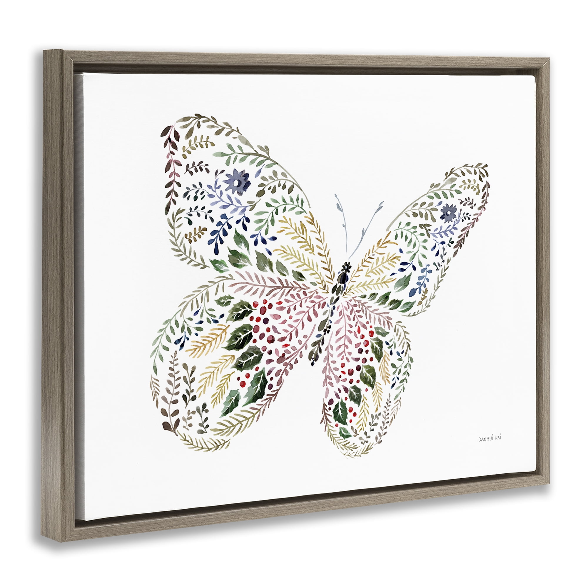 Stupell Industries Floral Nature Butterfly Animals Painting Brown Floater Framed Canvas Art Print Wall Art, 31 x 25