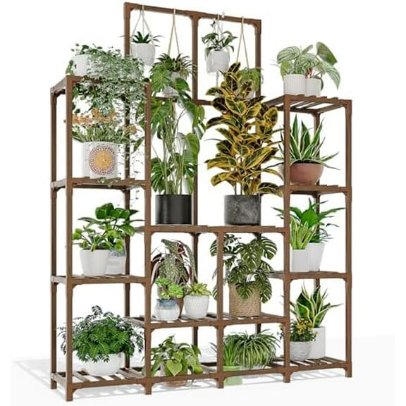 Plant Stand Indoor Outdoor 63" Tall Plant Shelf for Plants 12-Tier Large Plant Sheves for Living Room Heavy Duty Plant Rack Garden Balcony Patio Hanging Planter