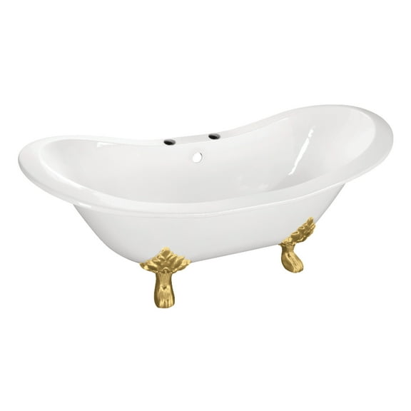 Aqua Eden VCT7DS6130NC7 61" Cast Iron Oval Double Slipper Clawfoot Tub (7" Faucet Drillings), White/Brushed Brass