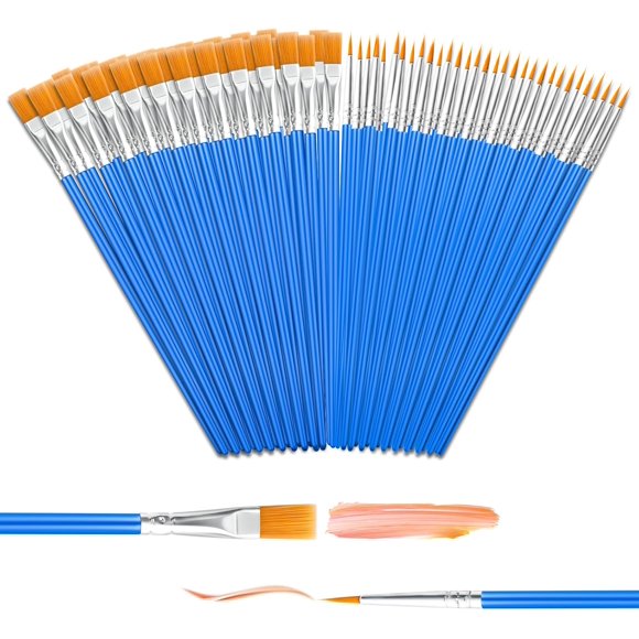 Brocha de pintura pequeña, 80 pinceles de pintura acrílica planos y redondos, a granel para retoques de acuarela, lienzo al óleo, pintura facial, pinceles para niños, aulas, estudiantes y fiestas de