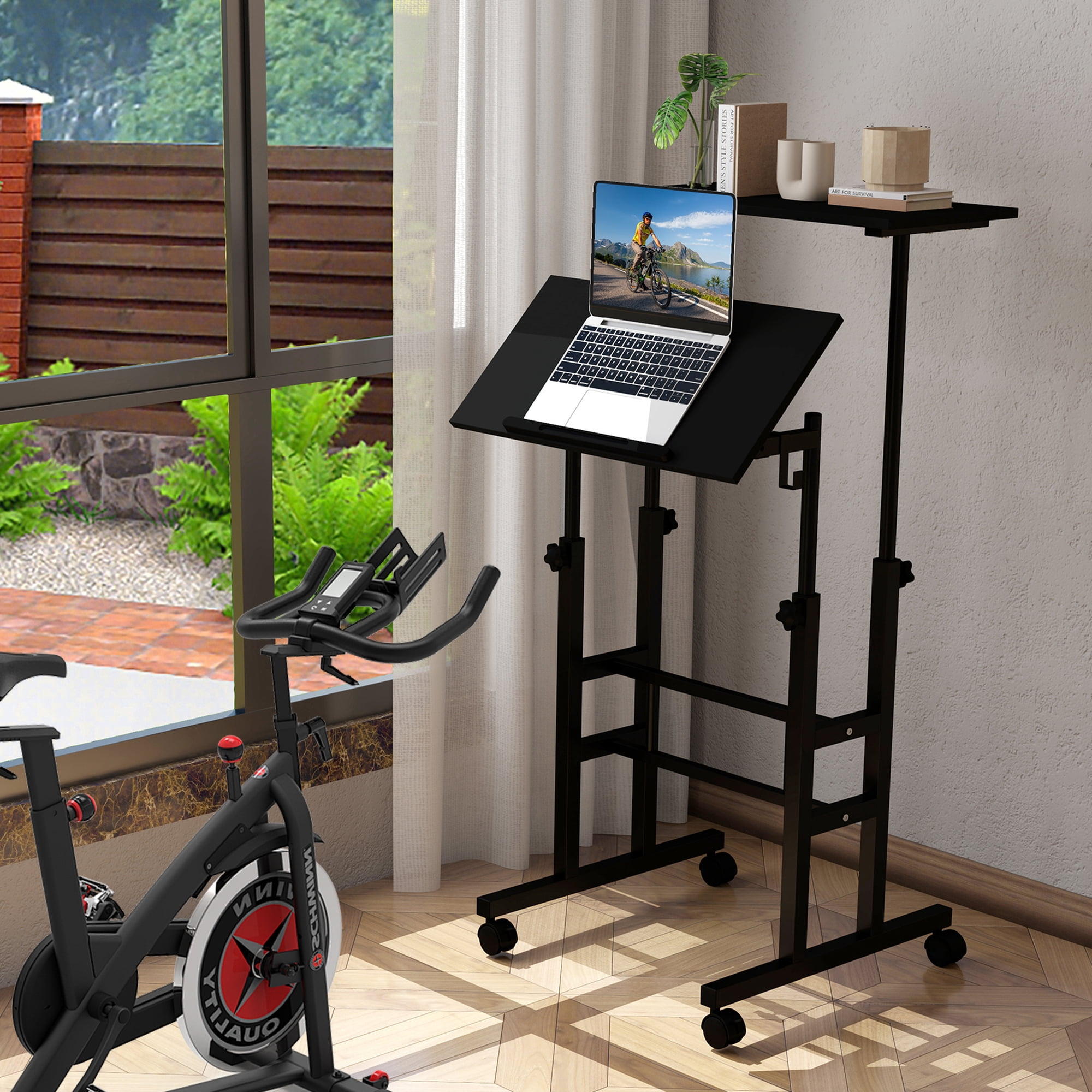 Costway Mobile Standing Desk Rolling Adjustable Laptop Cart Home Office Black