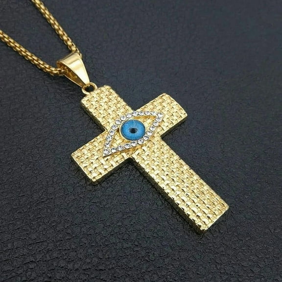 New Arrival cross Jewelry Ancient Egypt Sun God Horus Eye 14K Yellow Gold Pendant Necklace with Vintage Old Character for Male