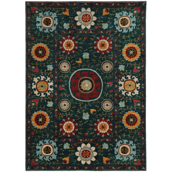 Sphinx Sedona Area Rug 6408B Blue Circles Leaves 2' 3" x 7' 6" Rectangle