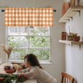 thumbnail image 6 of Orange Plaid Curtain Valance for Windows/Kitchen/Living Room/Bedroom, Gradient Geometric Buffalo White Checkered Rod Pocket Window Treatment Short Drape Topper Small Tier Cafe Curtains Panel 54X18, 6 of 8