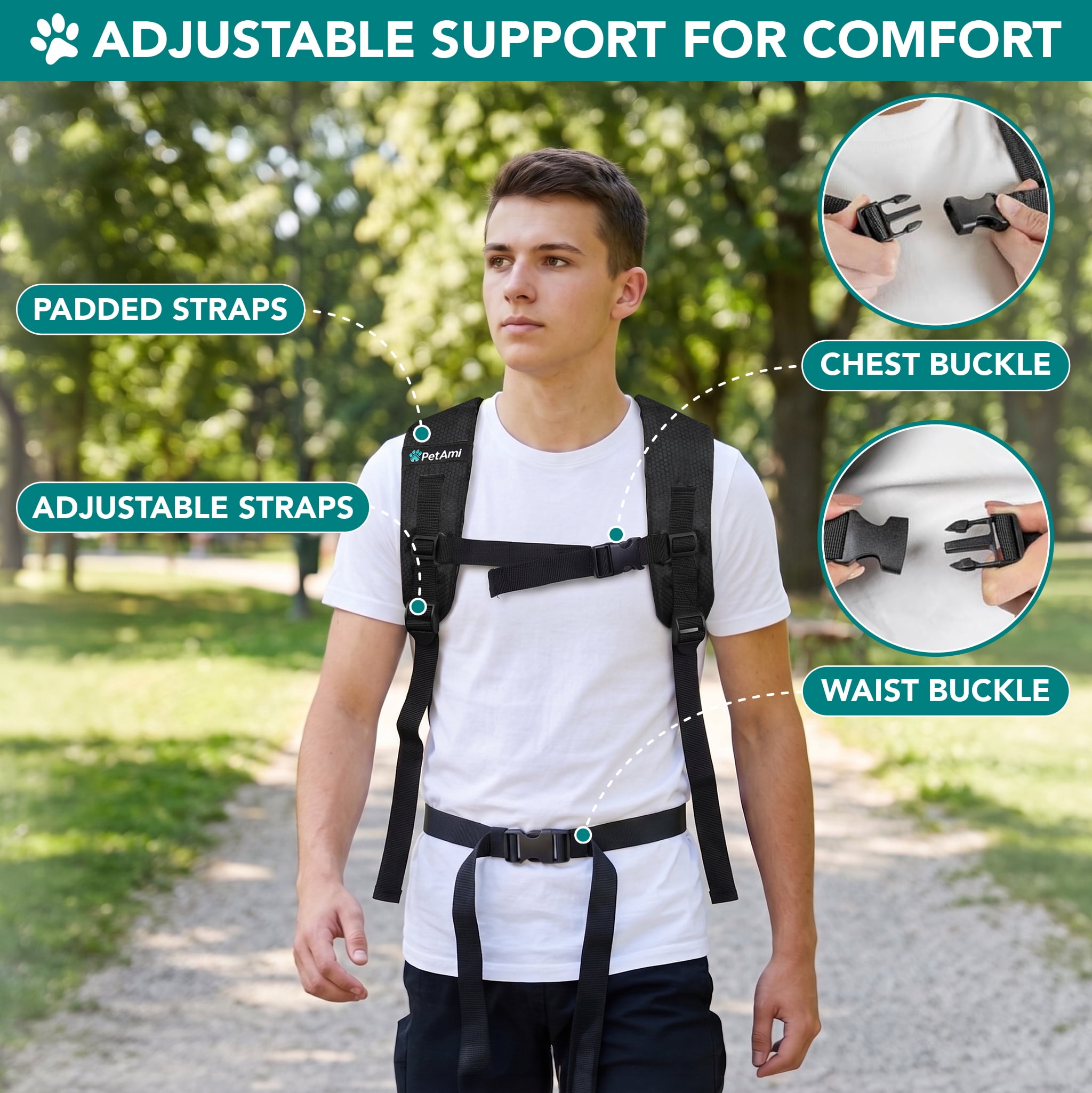 PetAmi Expandable Dog Backpack Carrier for Cats & Pets, Breathable Cat Carrier Backpack with Top Window & Multi-Entry, Ventilated Foldable Travel Carrier for Small Medium Pets up to 18 lbs, Black